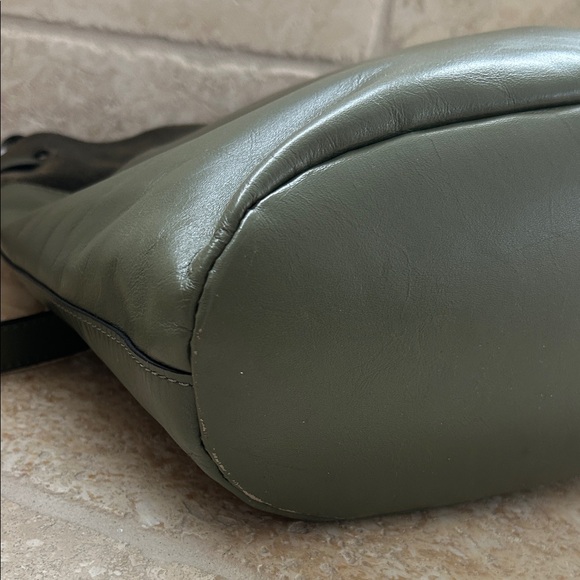 Lodis Elegant Olive Green Leather & Suede Bucket Bag - Picture 7 of 8